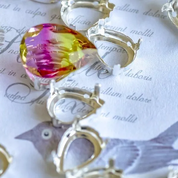 цапы для стразов каплевидные, открытые, серебро, 14х10 мм