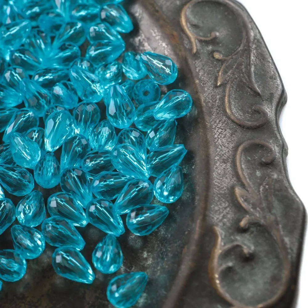 бусина капля граненая, акрил, цвет яркий голубой, 12х8 мм