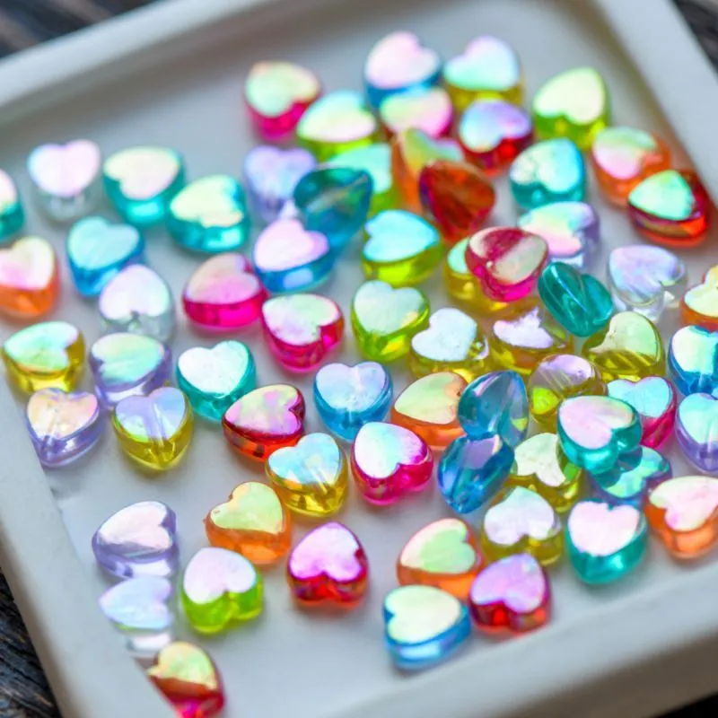 бусина, акрил "радужные сердечки", цветовой микс, 8х8х3 мм