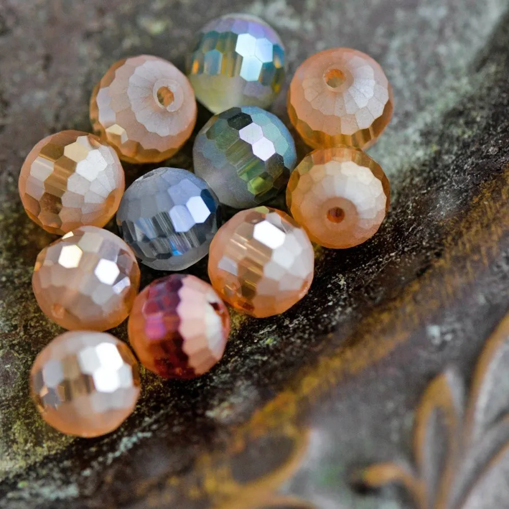 бусина, стекло 10, граненая, цветовой микс матовый/блестящий, 10 мм