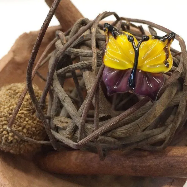 бусина, мурано "бабочка", фигурная, желто-сиреневый, 20х20 мм