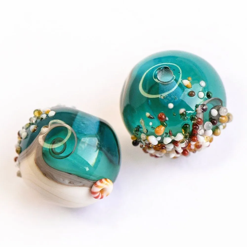 бусина, мурано "пляж бирюзовый", круглая,13x11 мм