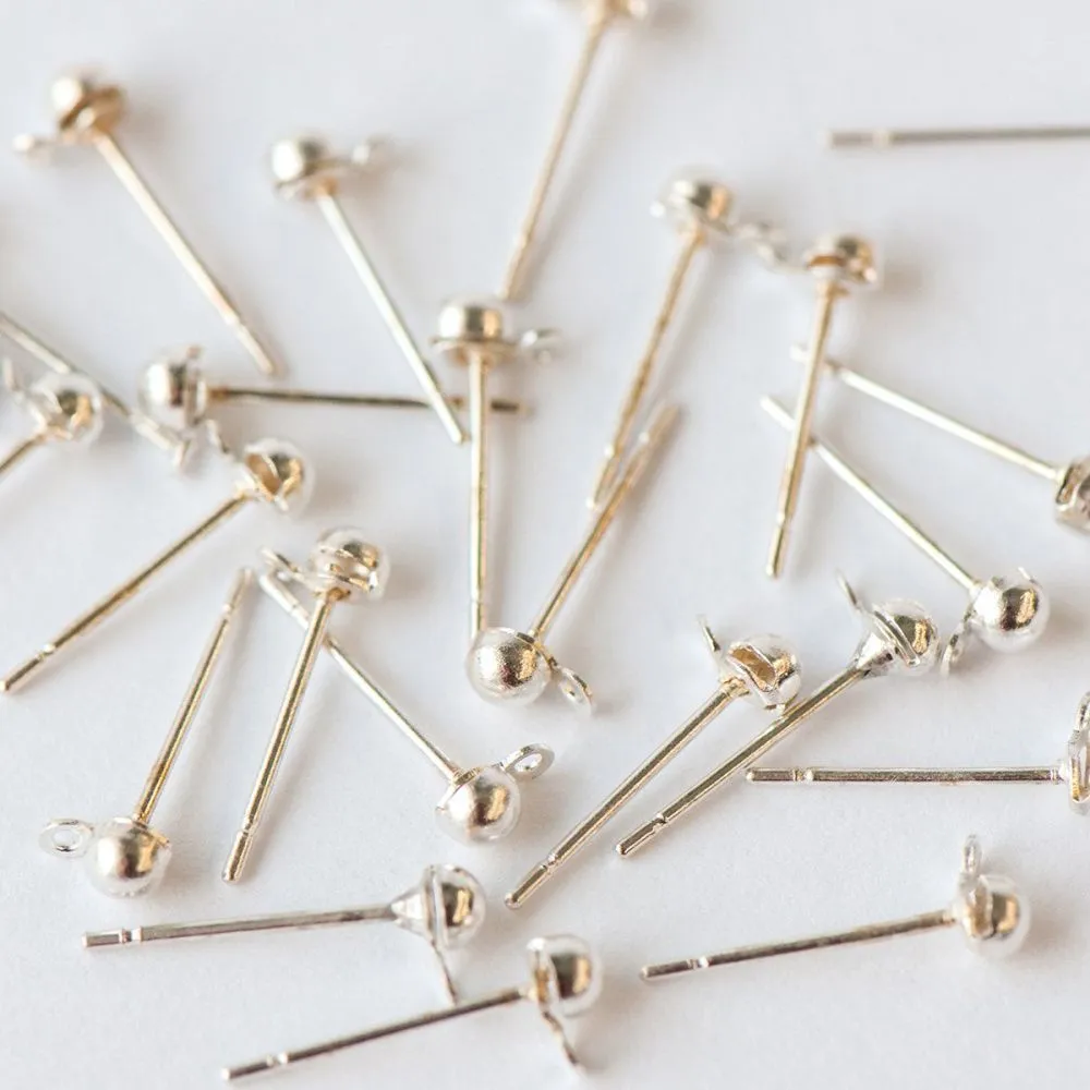 пуссеты "шарик", цвет серебро, 12х3 мм