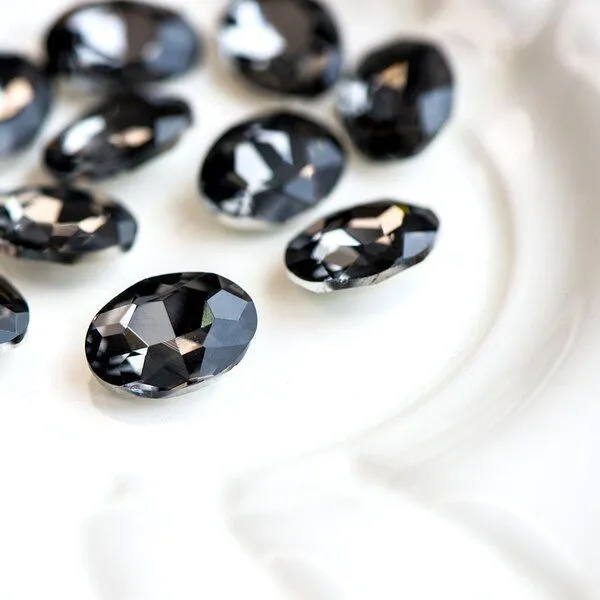 кабошон стекло кристалл, овальный, цвет black diamond, 18х13 мм