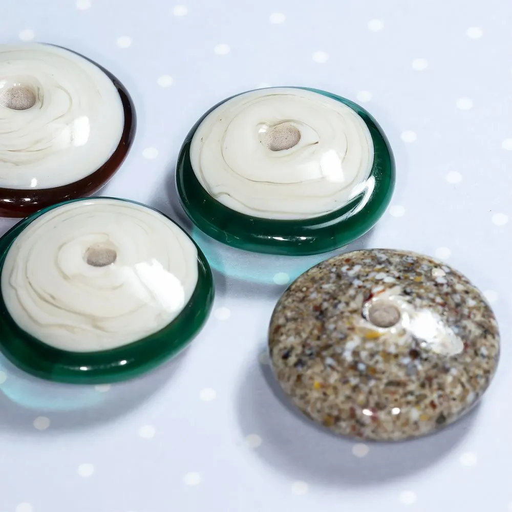 бусина, мурано "диск-пыльца", плоская, песочный, 18х6 мм