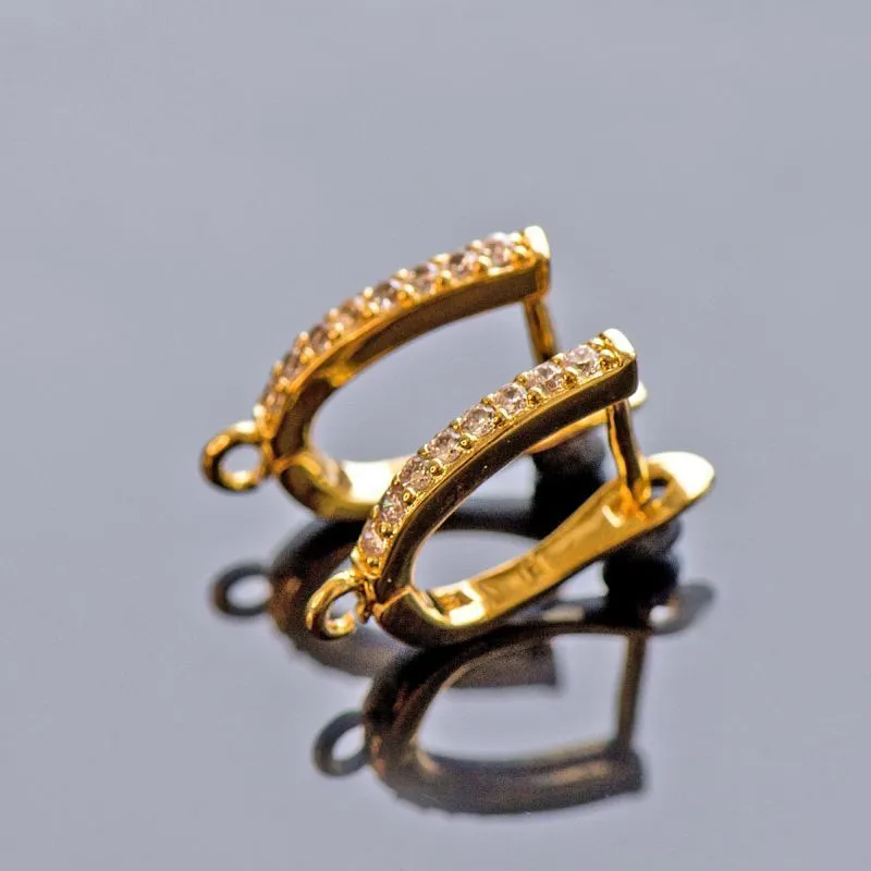 швензы "адель", с цирконием, позолоченные, 19x12.5x2 мм 