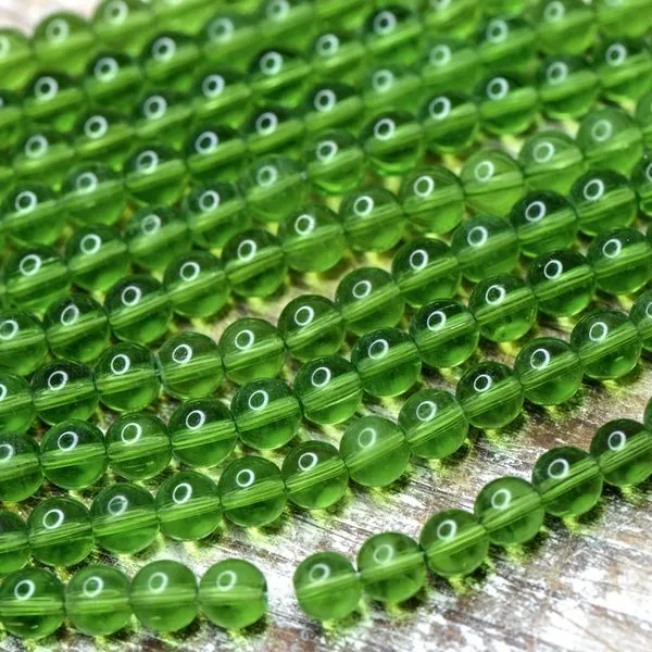 бусина, стекло 6, цвет зеленый лайм, 6 мм