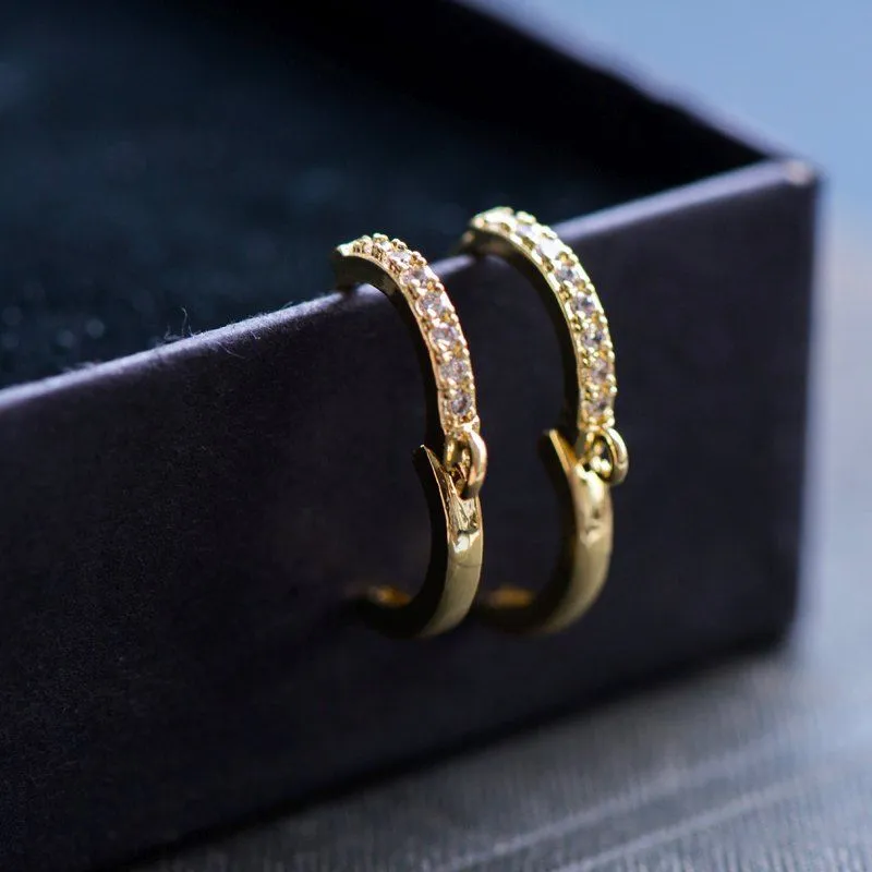 пуссеты "колечко", цирконий, цвет золото, 16x14x2 мм