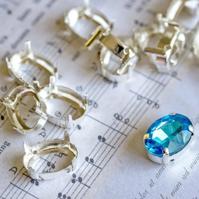 цапы для стразов овальные, открытые, серебро, 14х10 мм