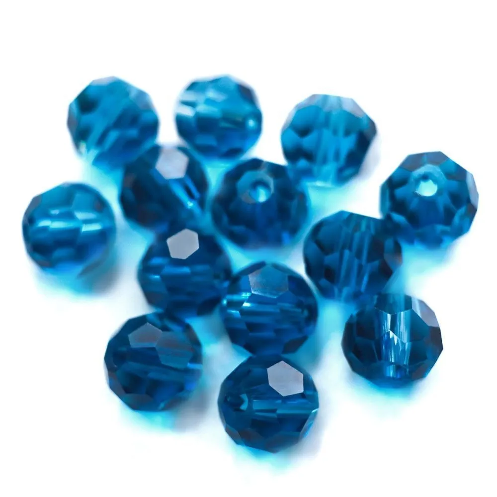 бусина, стекло 8, граненая, цвет циан, 8 мм