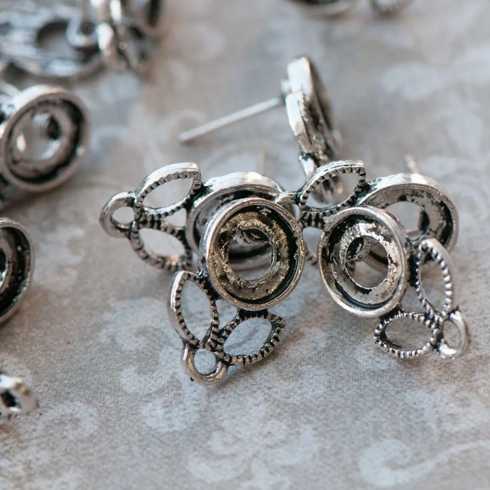 пуссеты "флора", цвет античное серебро, 17х11.5 мм