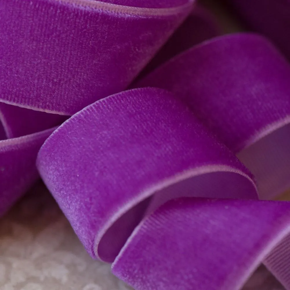 лента, бархат, цвет фиолетовый, ширина 19 мм ленты