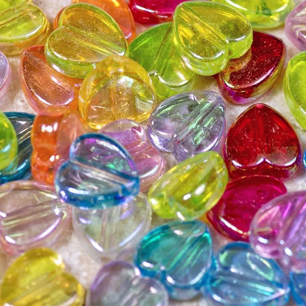 бусина, акрил "радужные сердечки", цветовой микс, 8х8х3 мм