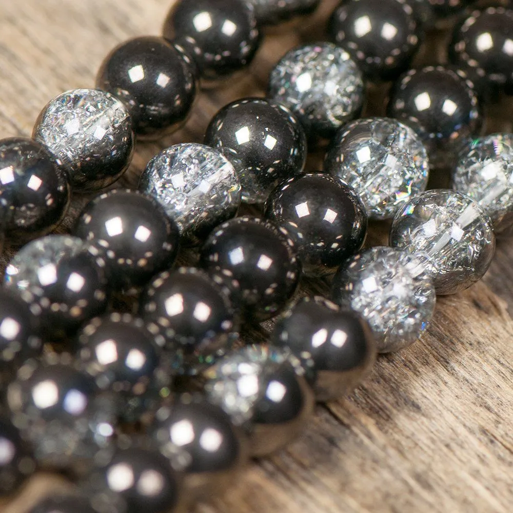 бусина, стекло "кракле", цвет прозрачный/гематитовый, 8 мм