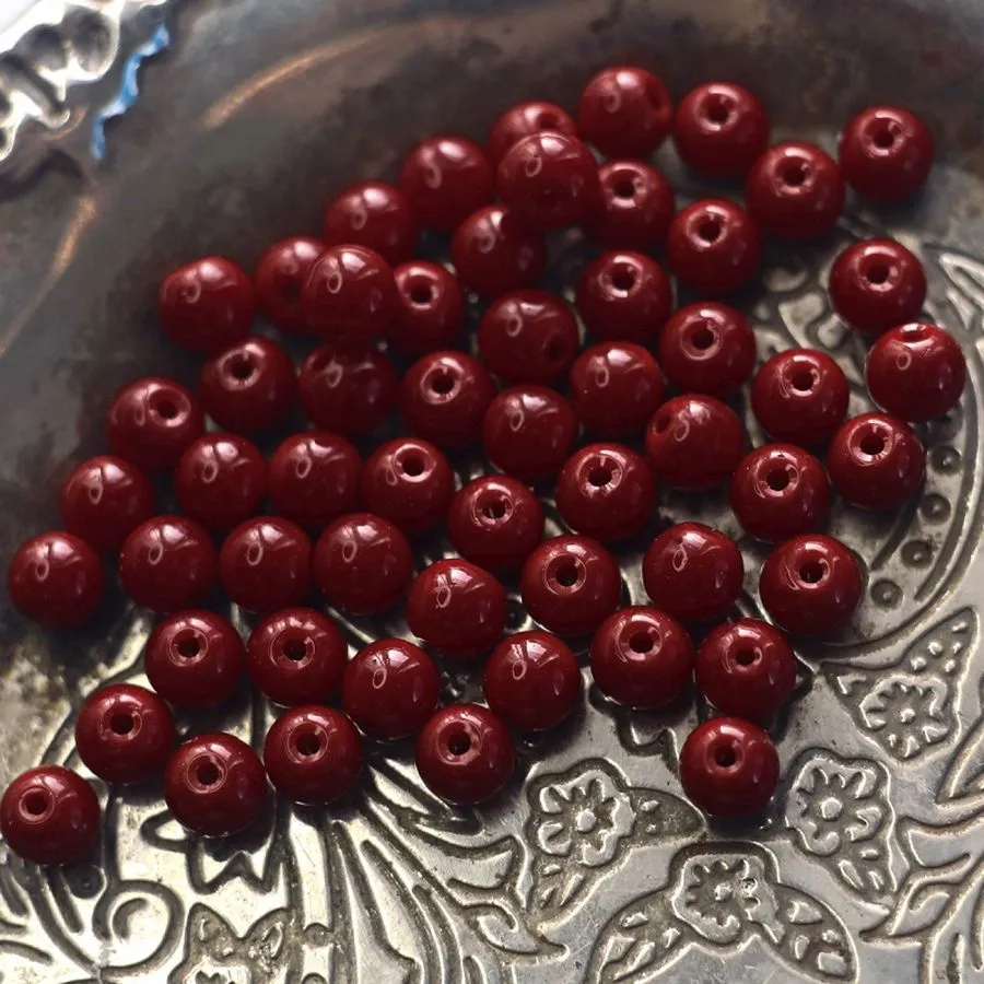 бусина, стекло 6, цвет бордовый, 6 мм