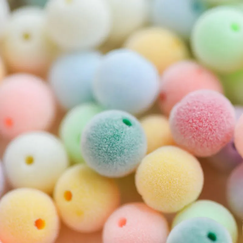 бусина, акрил "пастель-флок", цветовой микс, 10х9 мм