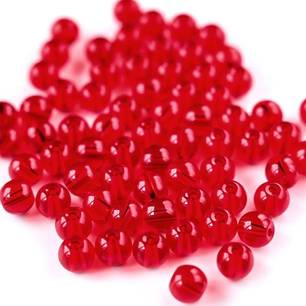 бусина, стекло 6, цвет алый, 6 мм