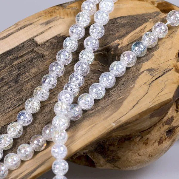 бусина, стекло "кракле", цвет прозрачный/радужный, 10 мм