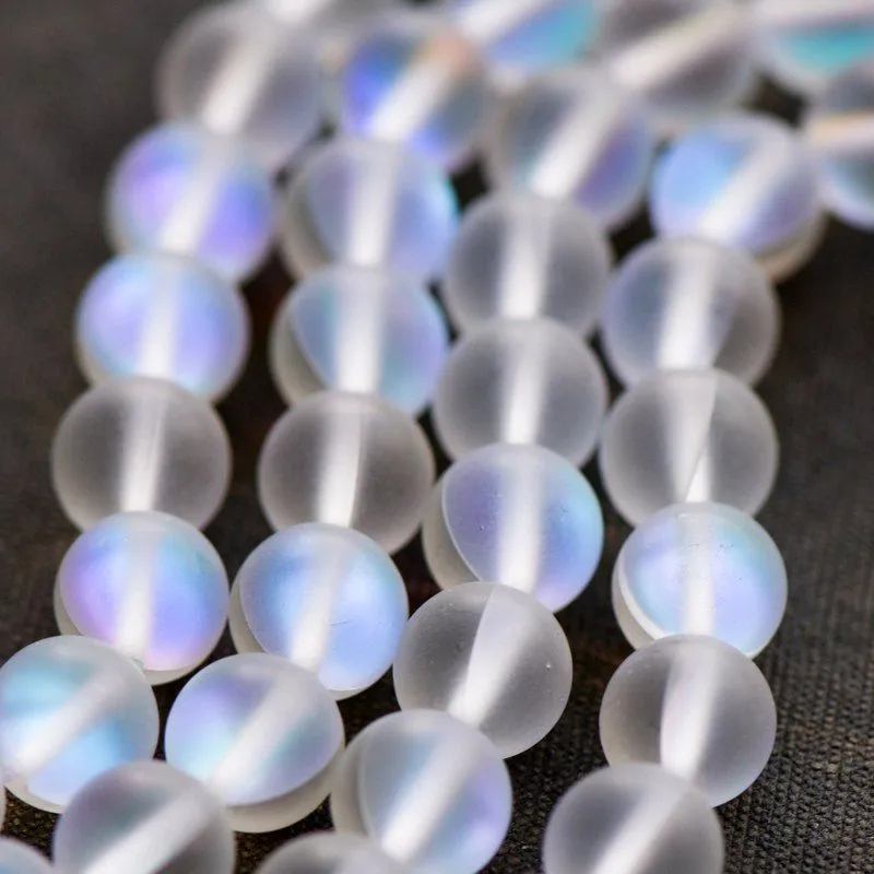 бусина, стекло "лунный камень", цвет белый, 8 мм