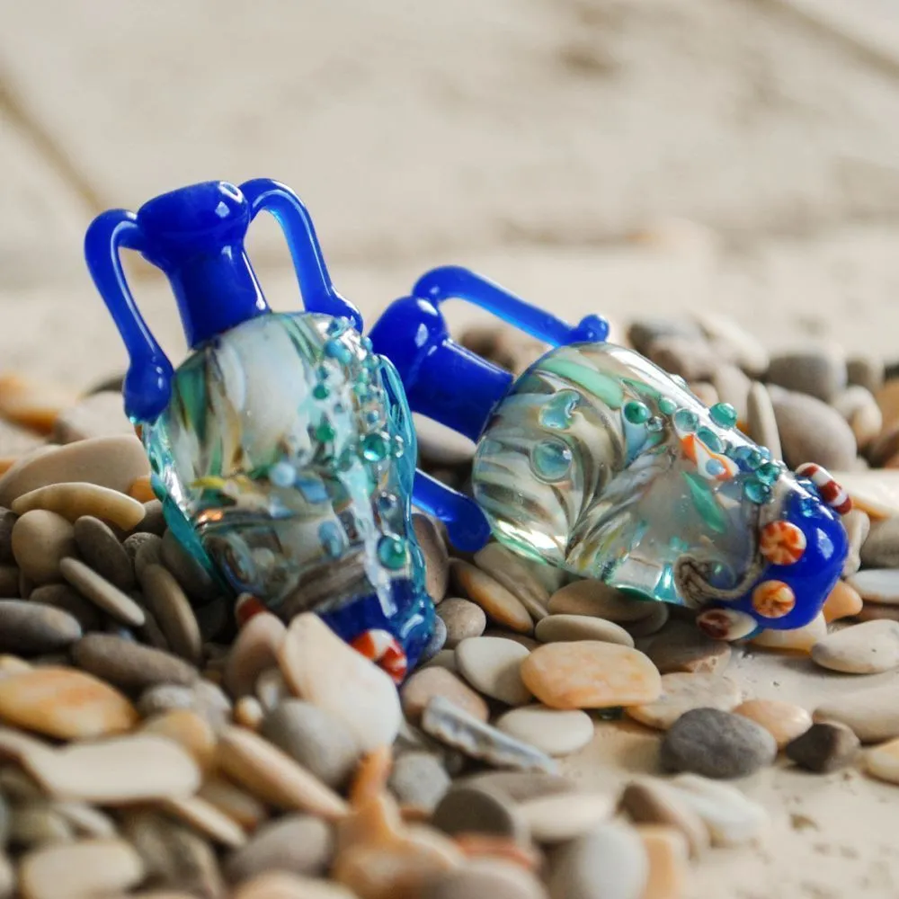 бусина, мурано "амфора-пляж", синий