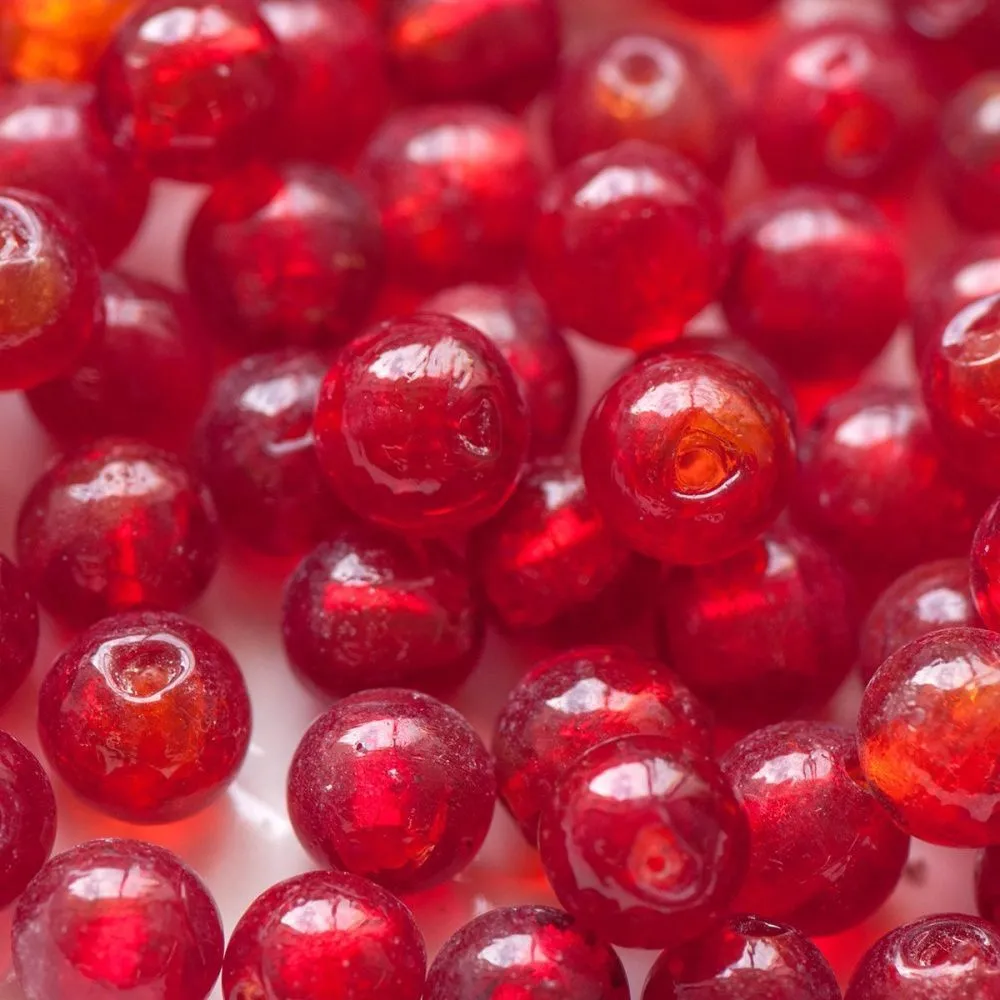 бусина, стекло с фольгой,  цвет красный, 12 мм