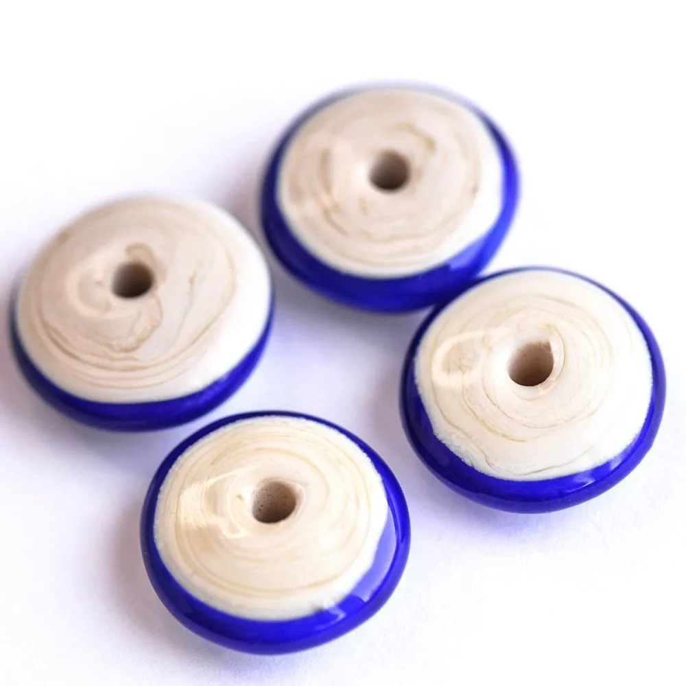 бусина, мурано "диск", плоская, синий, 18х6 мм