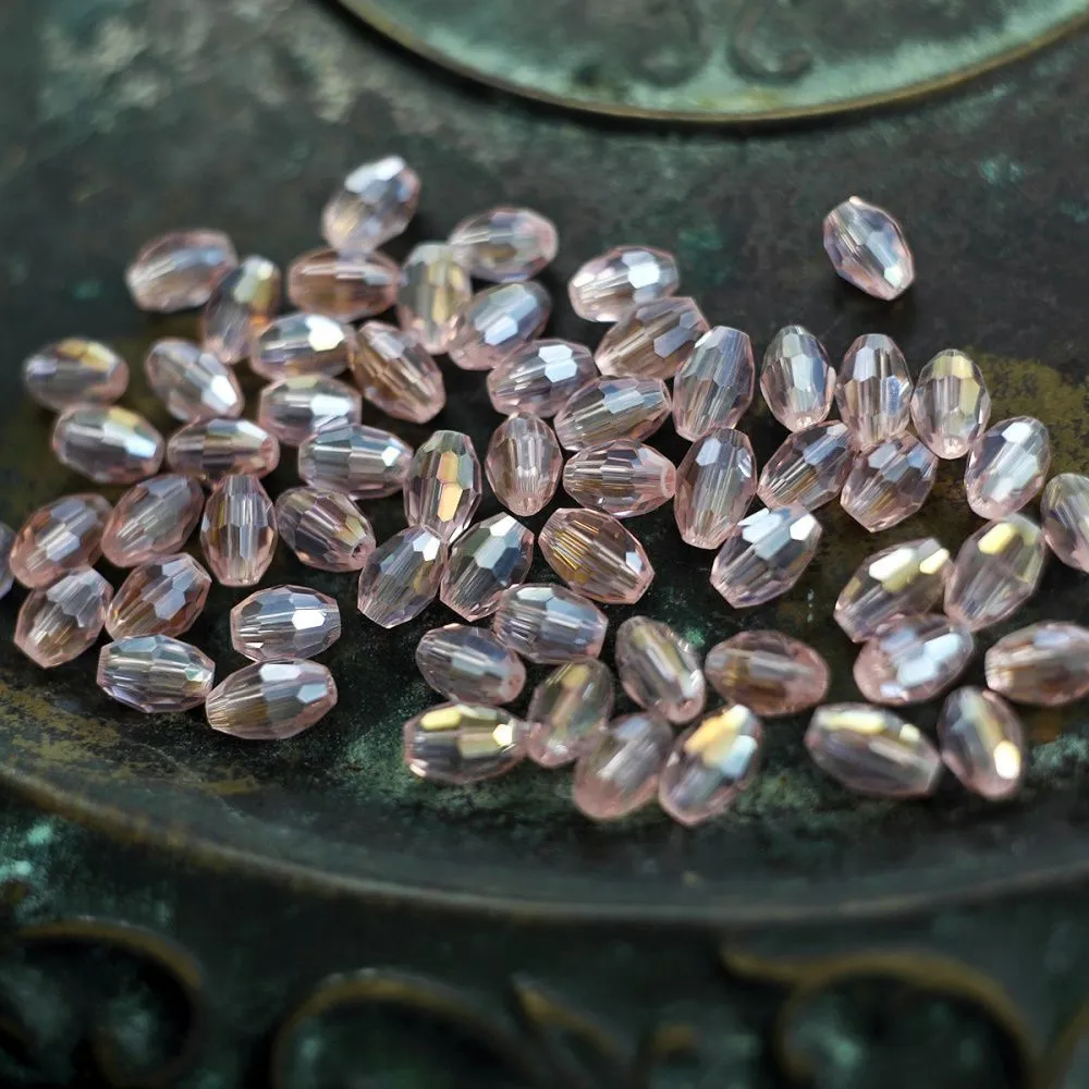 бусина, стекло овальная, граненая, цвет розовый ав, 8х6 мм