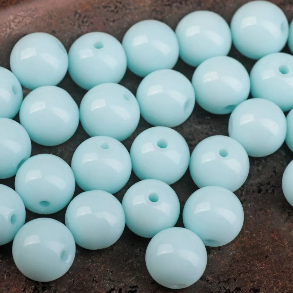 бусина, стекло 10, цвет светло-бирюзовый, 10 мм
