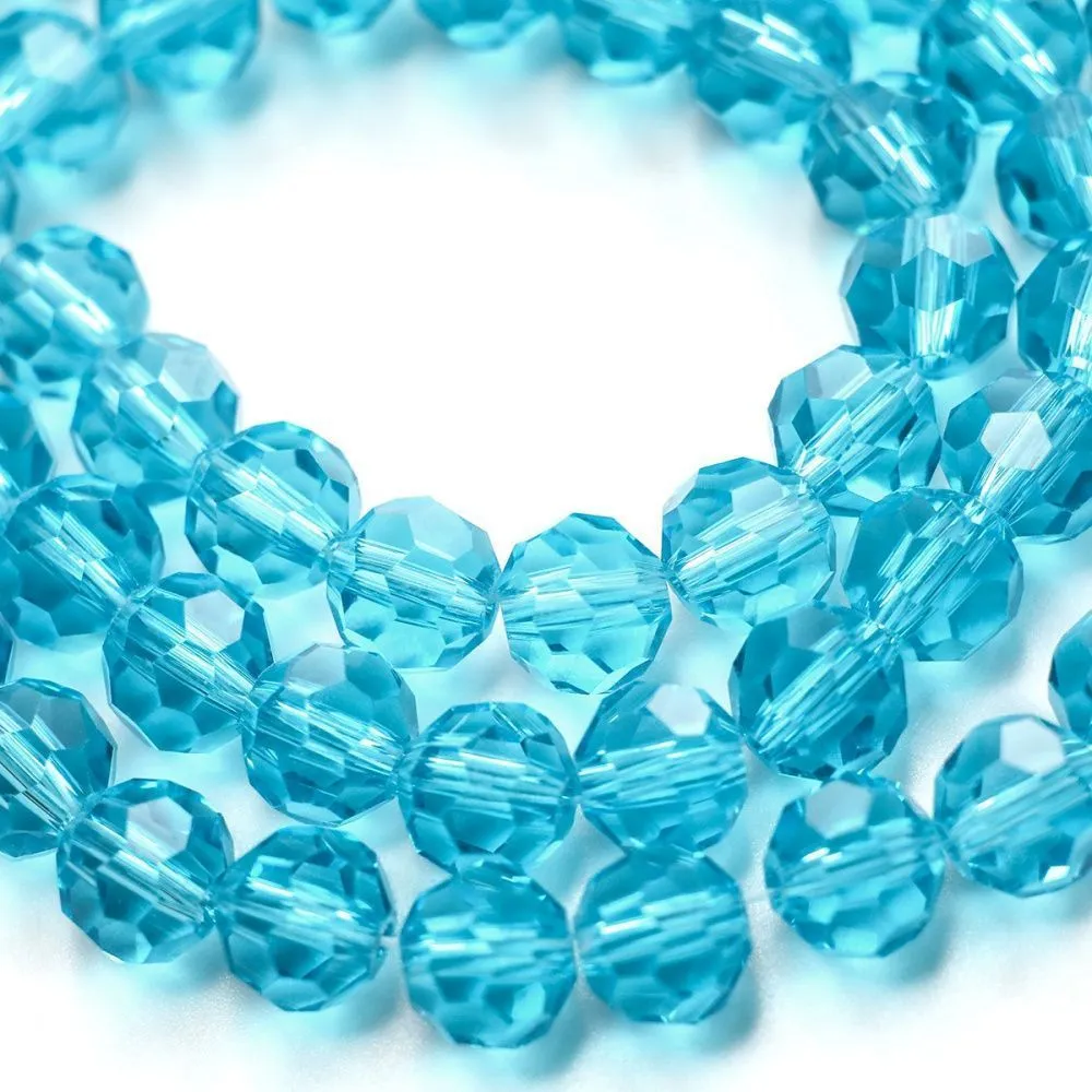 бусина, стекло 8, граненая, цвет небесно-голубой, 8 мм