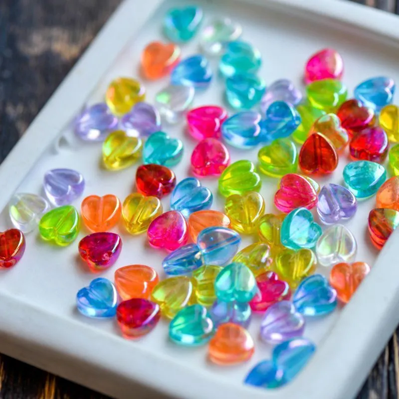 бусина, акрил "радужные сердечки", цветовой микс, 8х8х3 мм