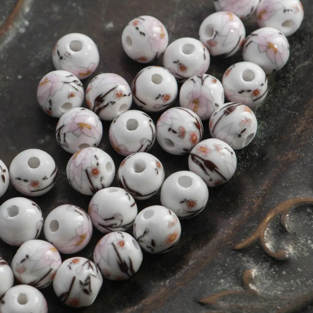 бусина, керамика "роза", цвет бело-розовый, 10 мм