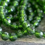Бусина, стекло 6, граненая, цвет зеленый, 6 мм