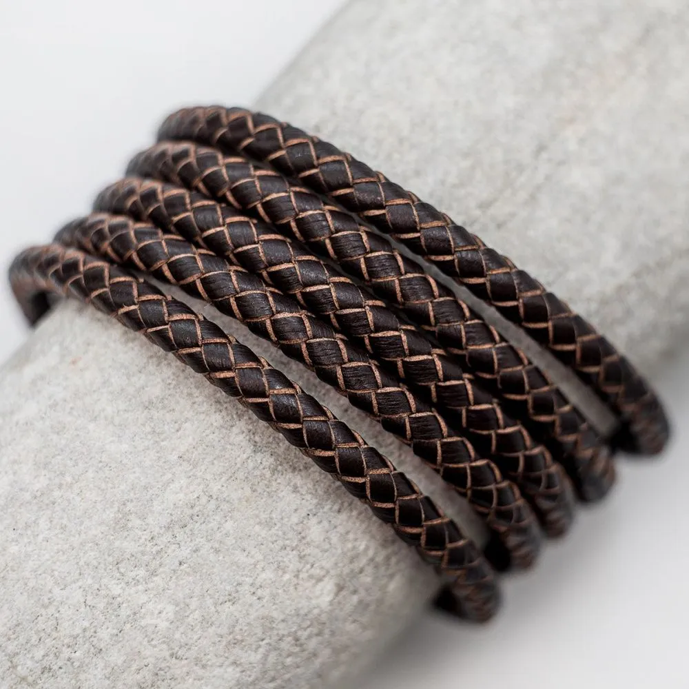 шнур кожаный круглый, плетеный, цвет кофе, диаметр 5 мм