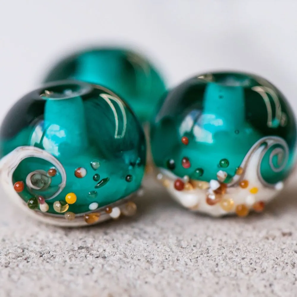 бусина, мурано "пляж бирюзовый", круглая,13x11 мм