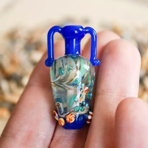 бусина, мурано "амфора-пляж", синий