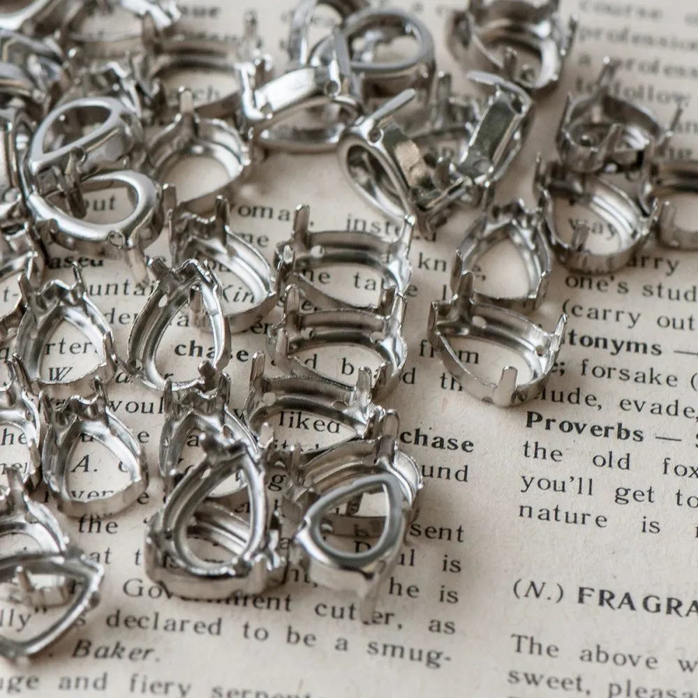 цапы для стразов каплевидные, открытые, цвет платина, 14х10 мм