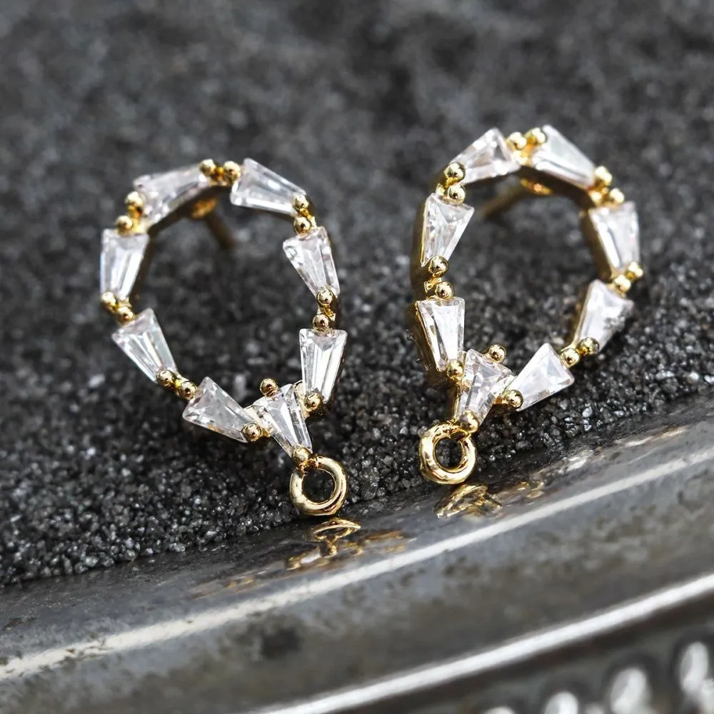 пуссеты "венок", с цирконием, позолоченные, 16x10 мм 