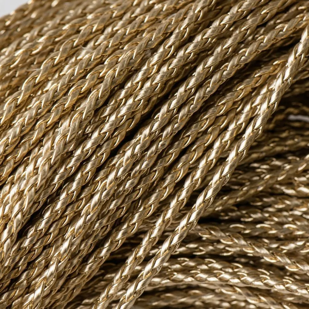 шнур, имитация кожи, плетеный, цвет золотой, 3 мм