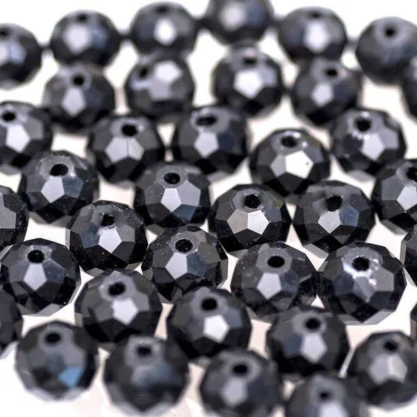 бусина, стекло абакус 8, граненая, цвет черный, 8х6 мм
