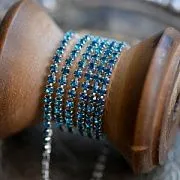 Цепочка "Star", со стразами Aquamarine, цвет серебро, 2 мм, стразовая лента