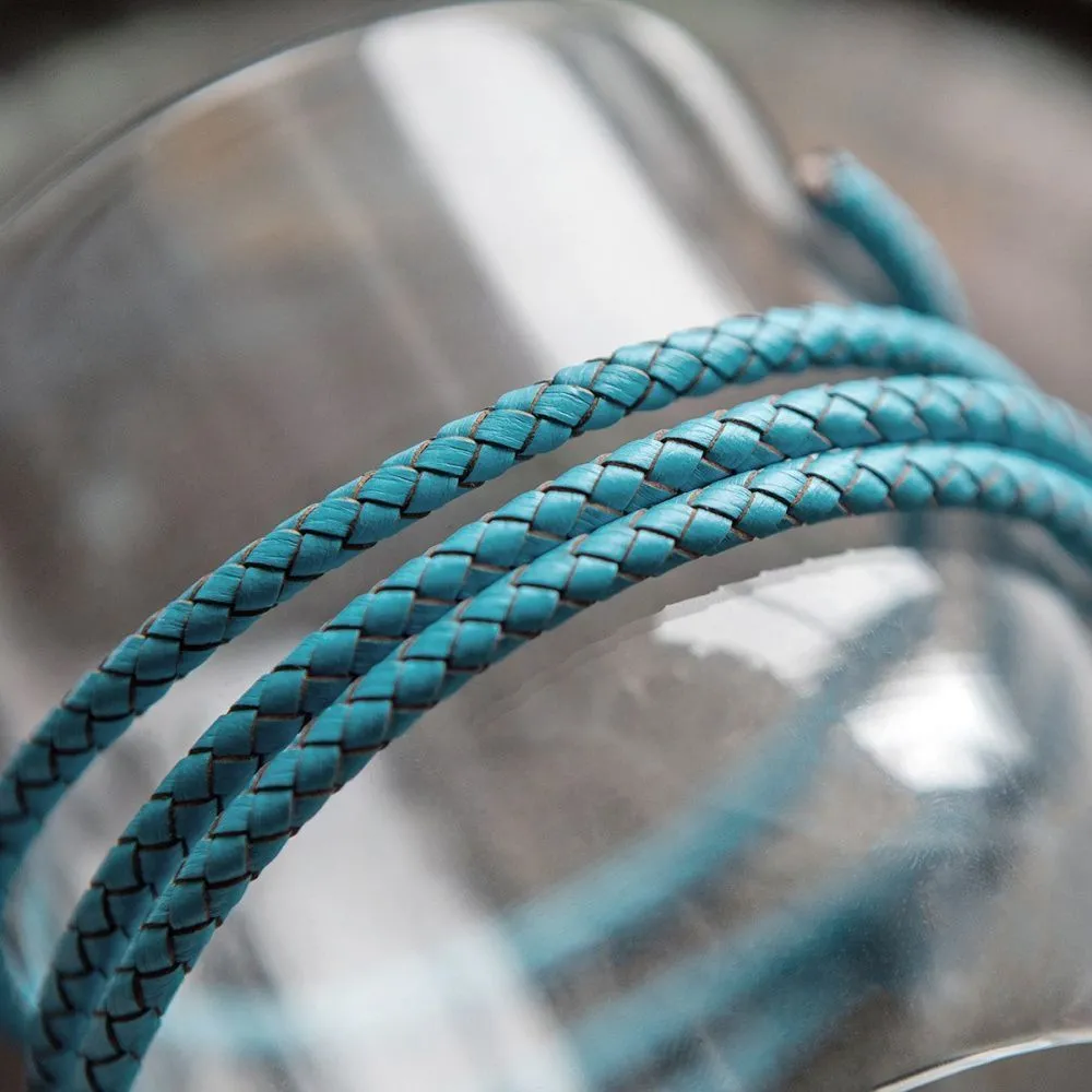 шнур кожаный круглый, плетеный, цвет бирюзовый, диаметр 5 мм