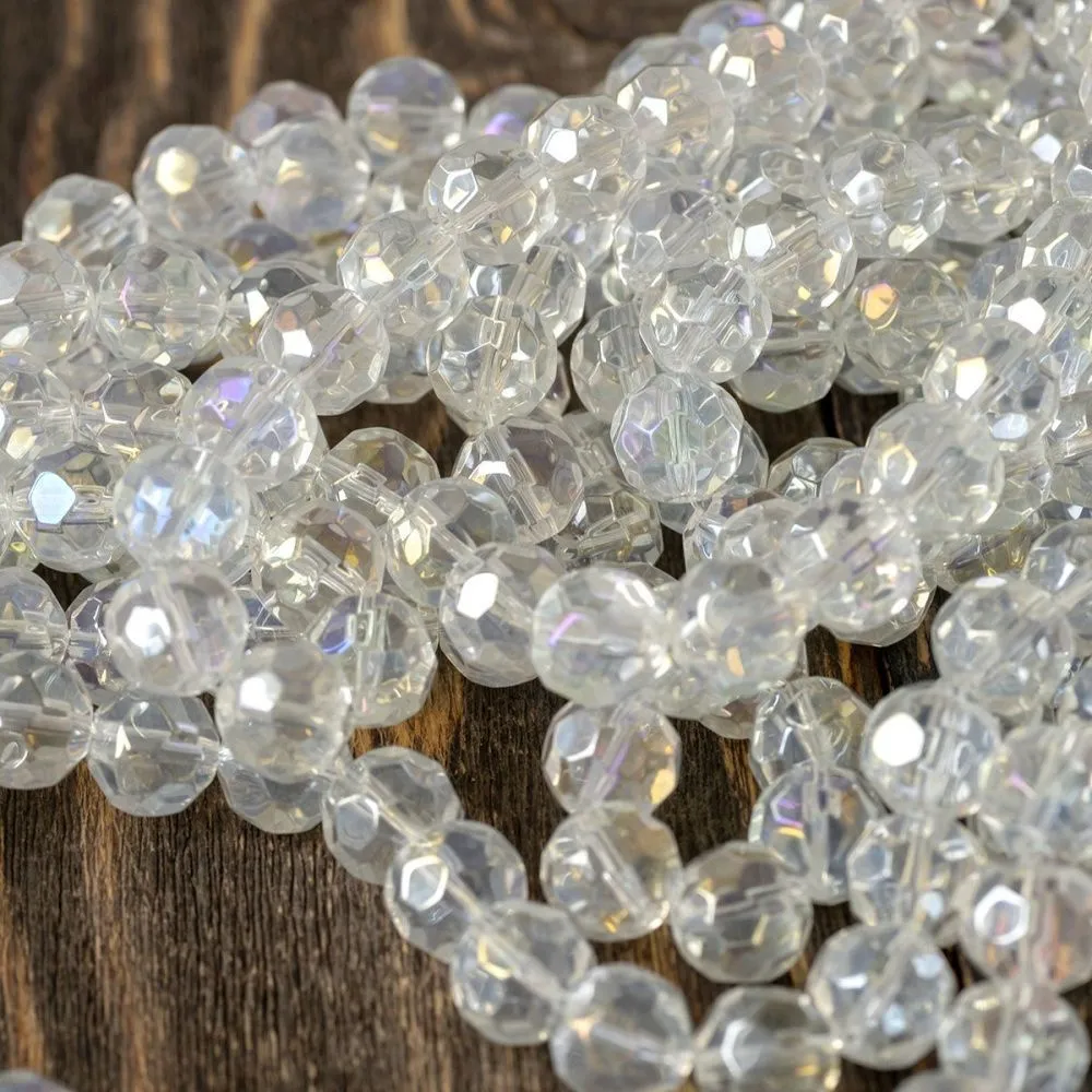 бусина, стекло 12, граненая, цвет прозрачный бензиновый, 12 мм