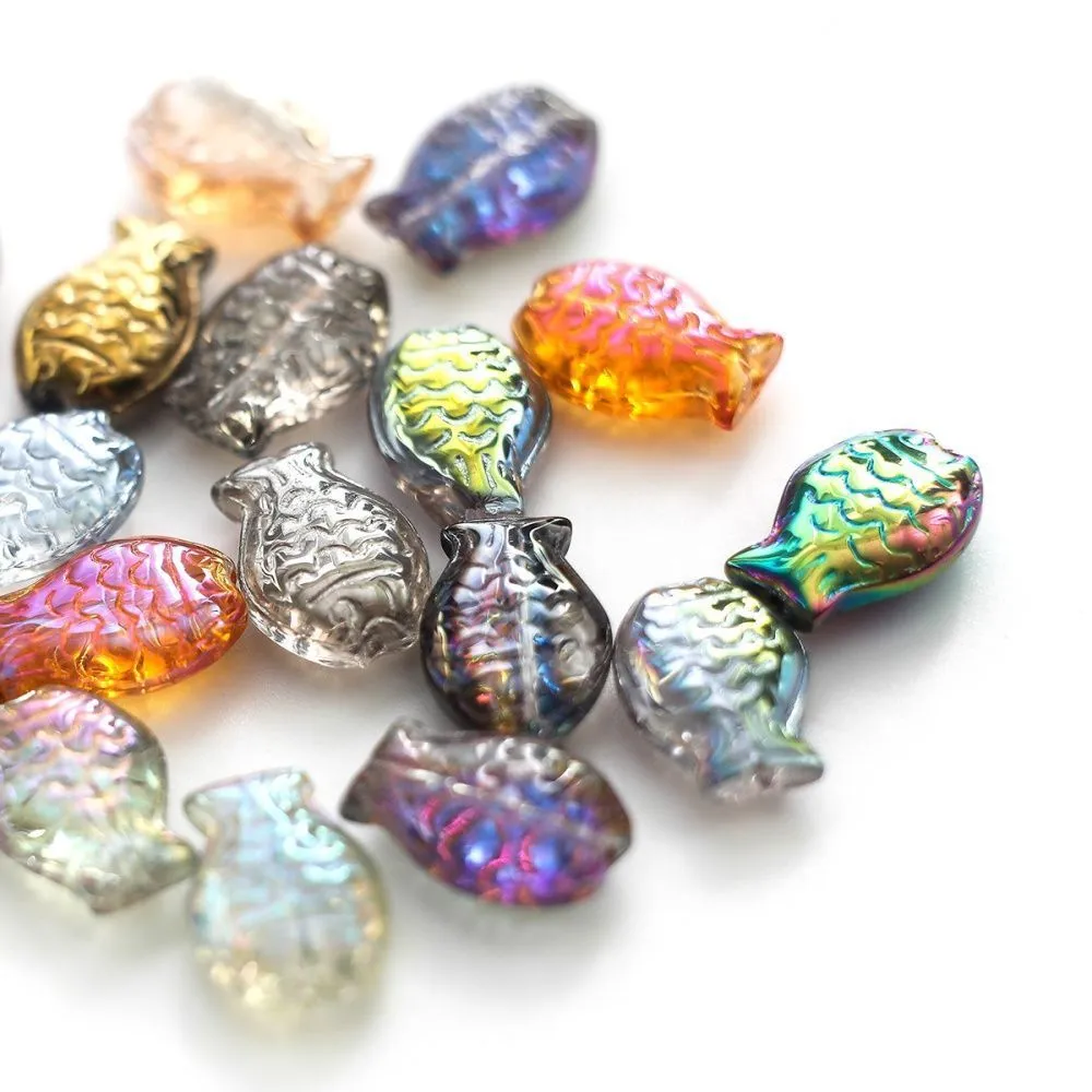 бусина "рыба", стекло, цветовой микс, 14х10 мм