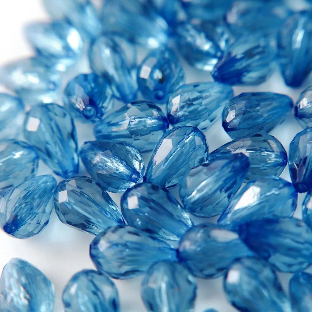 бусина капля граненая, акрил, цвет стальной синий, 12х8 мм