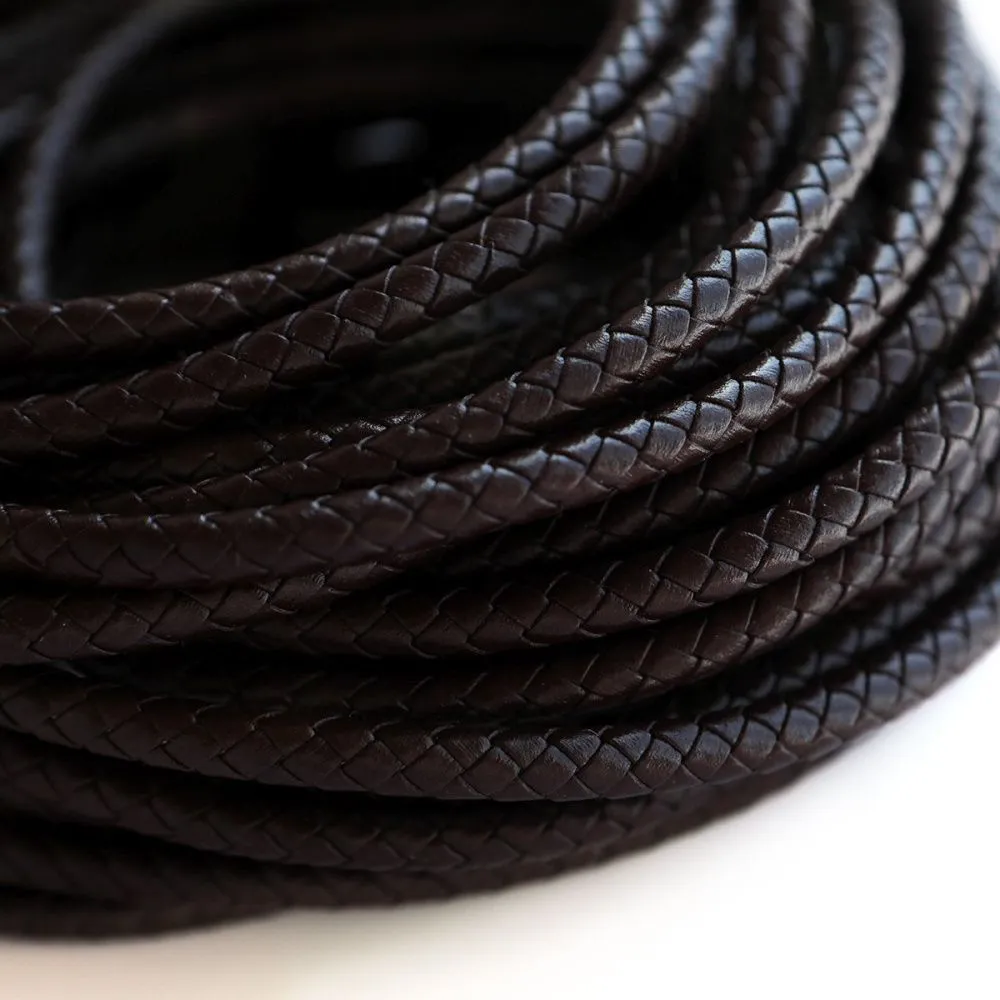 шнур кожаный круглый, плетеный, цвет кофе, диаметр 6 мм