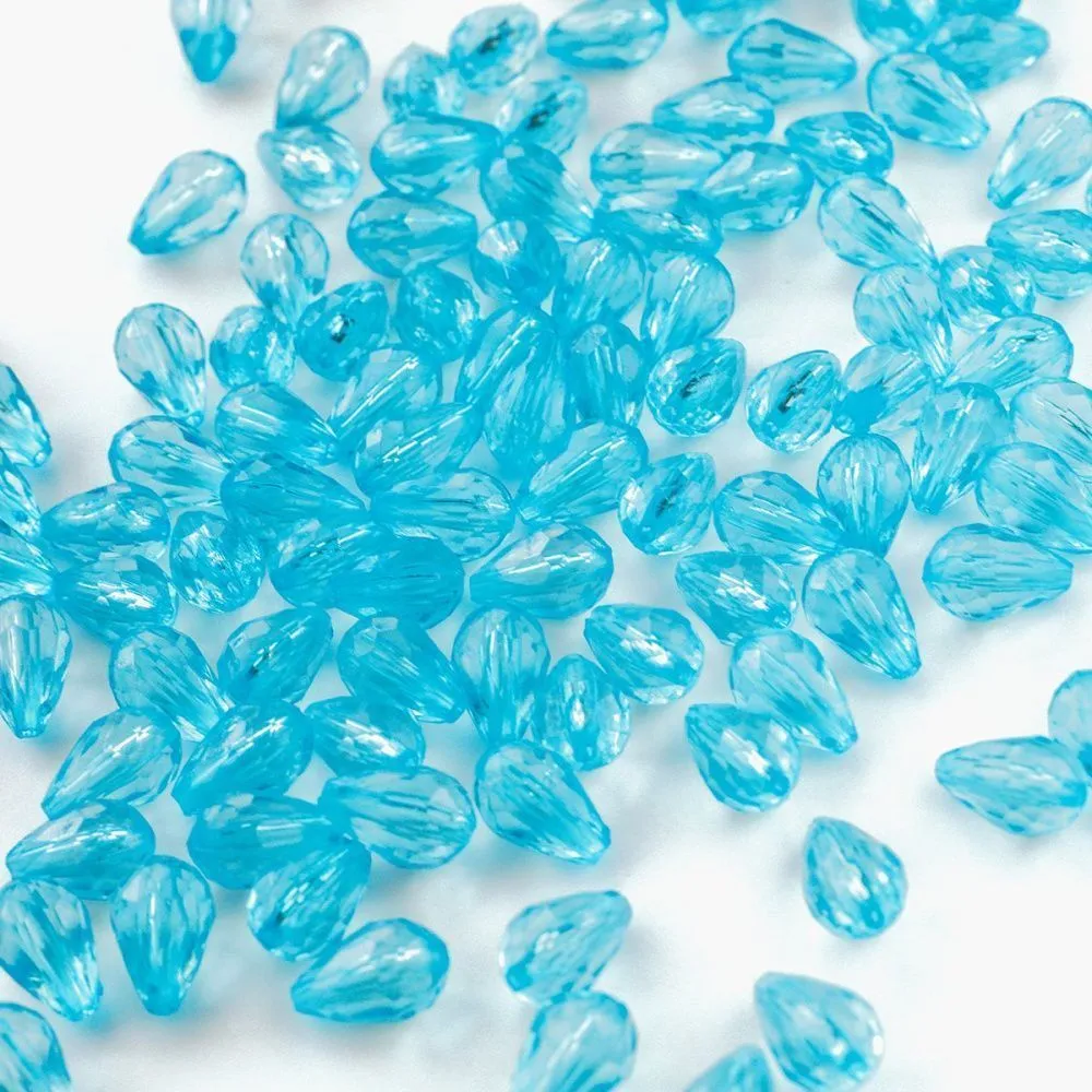 бусина капля граненая, акрил, цвет яркий голубой, 12х8 мм