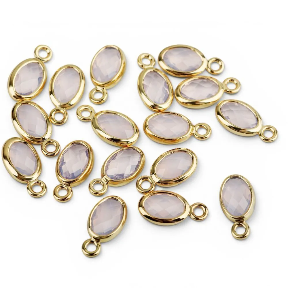 подвеска металл "эллипс", позолота/бледно-розовый, 9x4.5x2 мм