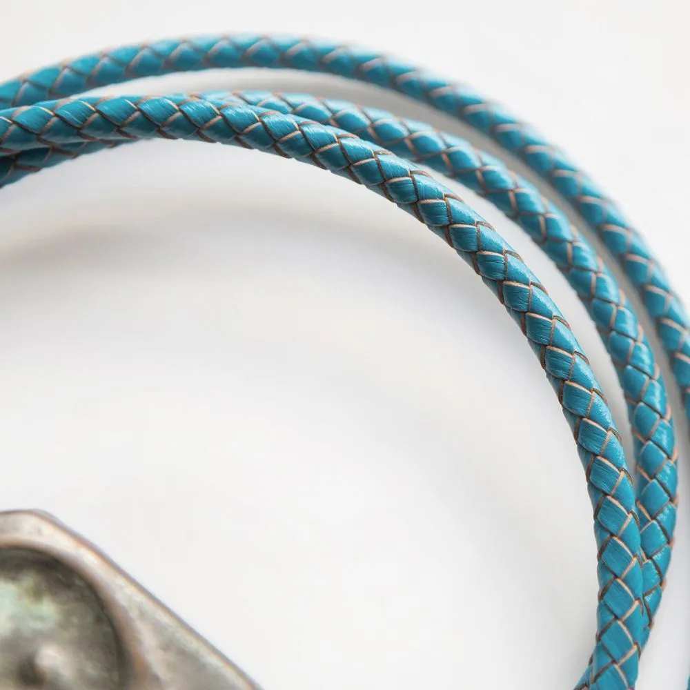 шнур кожаный круглый, плетеный, цвет бирюзовый темный, диаметр 5 мм