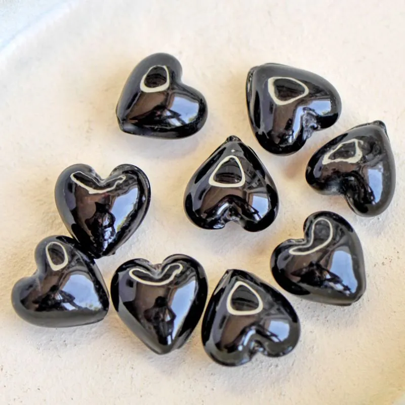 бусина, стекло с фольгой, "сердечко", цвет черный, 15х15х10 мм