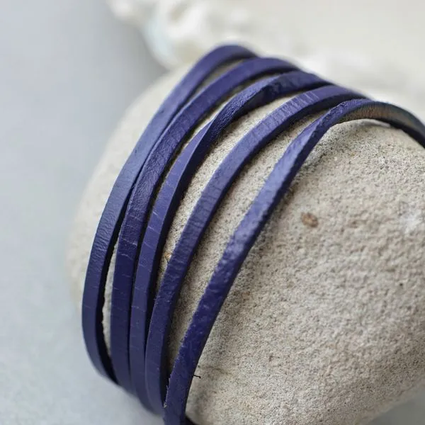 шнур кожаный, плоский, цвет фиолетово-синий, 3х2 мм